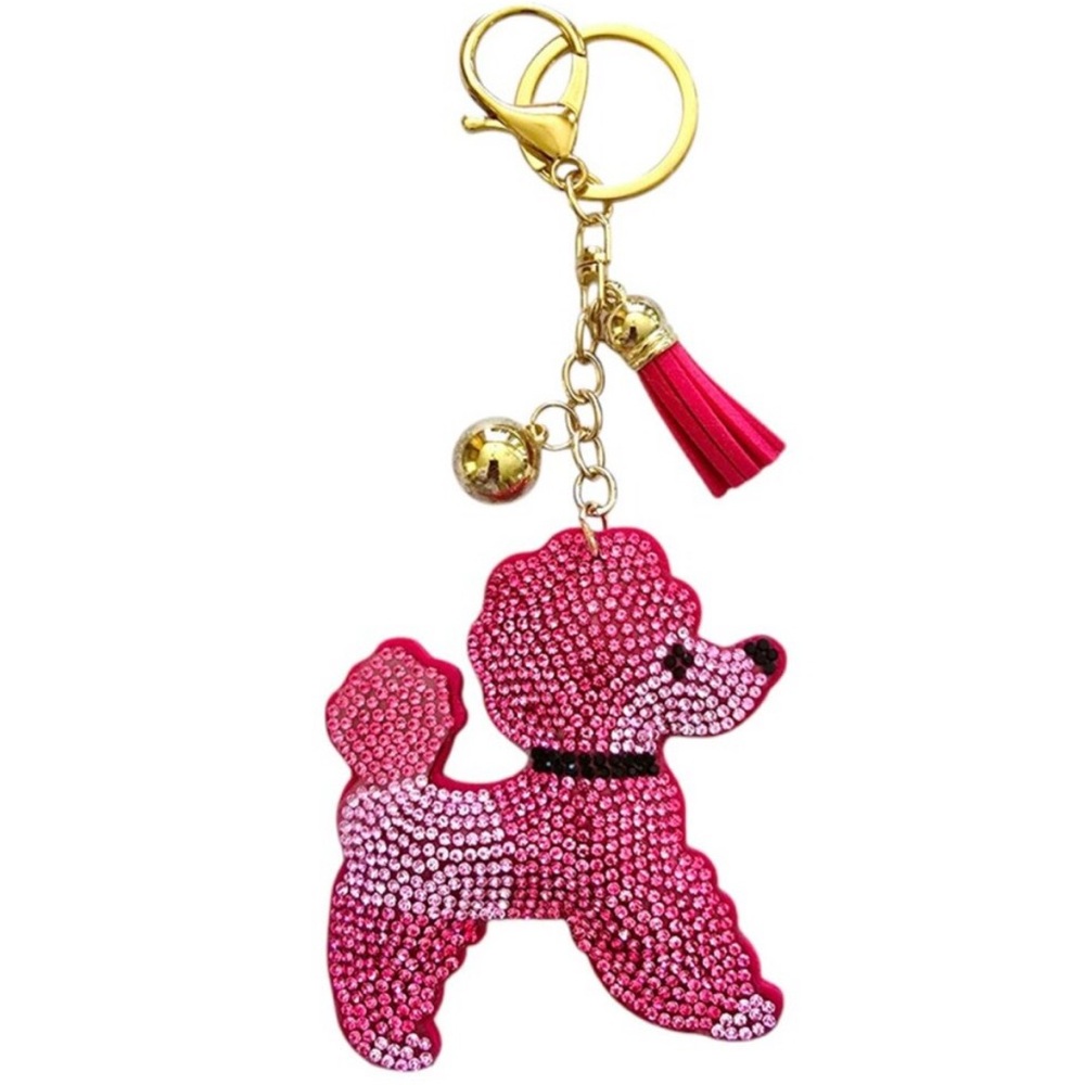 Bling Rhinestone Poodle Keychain with Tassel Purse Charm